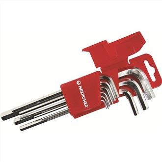 Set Kunci Hex Elektroplated Kepala Datar, Metrik, Bahan S2