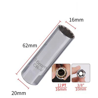 Soket Busi 3/8"*16*63 -12pt